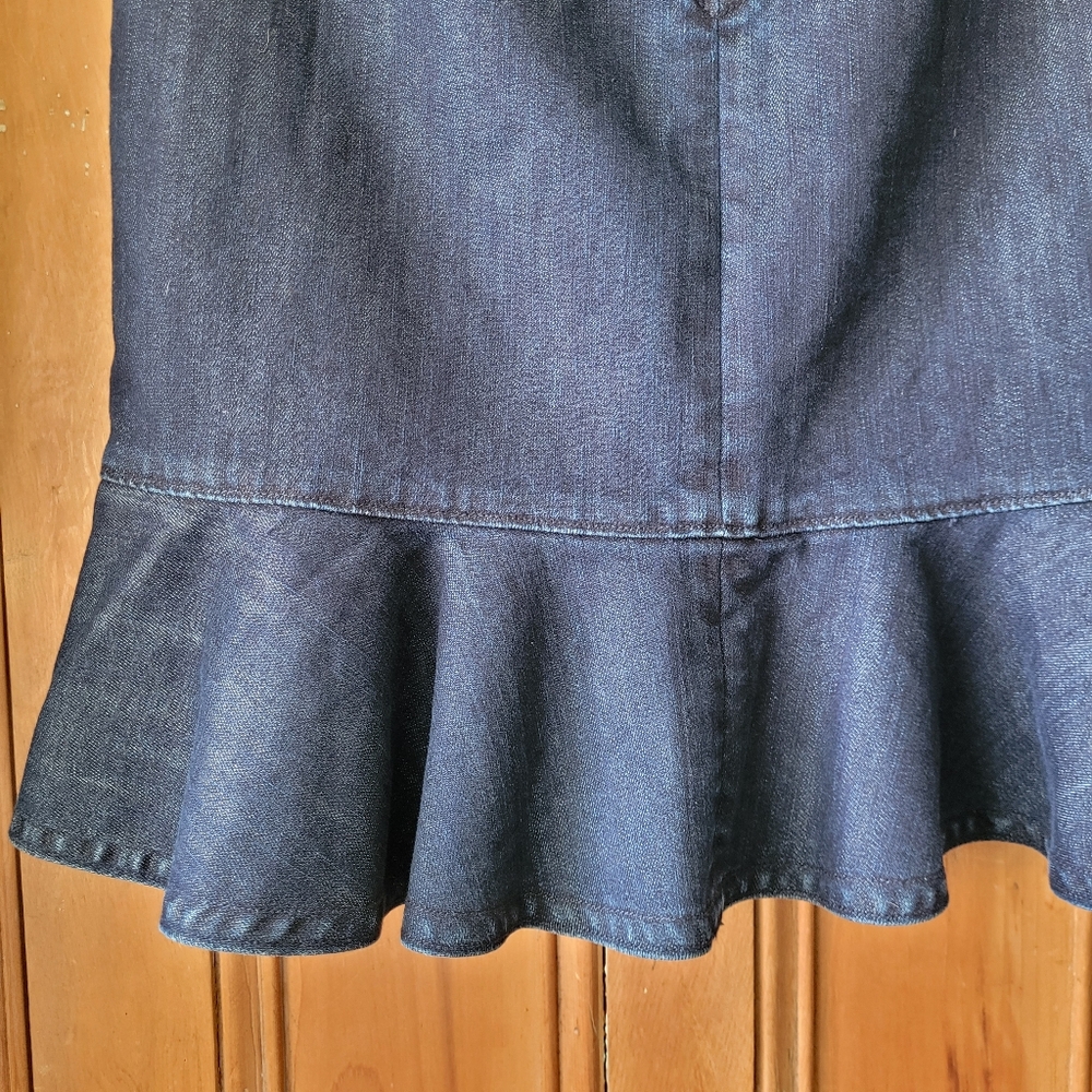 Anthropologie Leifsdottir Denim Blue Peplum Ruffle Hem Mini Skirt 6 - Picture 7 of 12